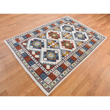 Load image into Gallery viewer, 4&#39;10&quot;x7&#39; Ivory, Pure Wool, Repetitive Design, Afghan Ersari, Hand Knotted, Oriental Rug FWR526584
