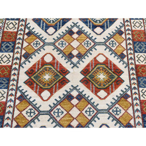 4'10"x7' Ivory, Pure Wool, Repetitive Design, Afghan Ersari, Hand Knotted, Oriental Rug FWR526584