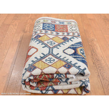 Load image into Gallery viewer, 4&#39;10&quot;x7&#39; Ivory, Pure Wool, Repetitive Design, Afghan Ersari, Hand Knotted, Oriental Rug FWR526584