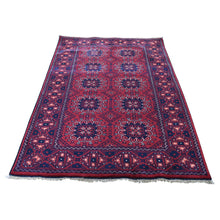 Load image into Gallery viewer, 3&#39;3&quot;x5&#39;6&quot; Vermilion Red, Afghan Khamyab, Denser Weave with Shiny Wool, Hand Knotted, Oriental Rug FWR526608