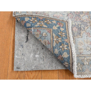 1'8"x3'7" Misty Gray, Pure Wool, Vintage Persian Kerman, Hand Knotted, Mat Oriental Rug FWR526650