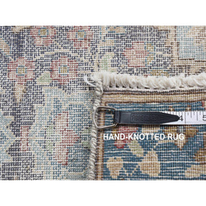 1'8"x3'7" Misty Gray, Pure Wool, Vintage Persian Kerman, Hand Knotted, Mat Oriental Rug FWR526650