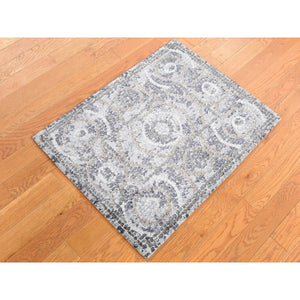 2'2"x2'10" Ash Gray, Silken, Roman Mosaic Design, Hand Knotted, Sample Mat Oriental Rug FWR526668