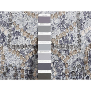 2'2"x2'10" Ash Gray, Silken, Roman Mosaic Design, Hand Knotted, Sample Mat Oriental Rug FWR526668