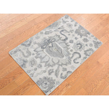 Load image into Gallery viewer, 2&#39;x3&#39;2&quot; Gainsboro Gray, Silk With Textured Wool, Mahal Design, Hand Knotted, Sample Mat Oriental Rug FWR526674