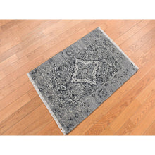 Load image into Gallery viewer, 2&#39;1&quot;x3&#39;1&quot; Battleship Gray, Broken Persian Erased Design, Silk With Textured Wool, Hand Knotted, Sample Mat Oriental Rug FWR526686