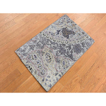 Load image into Gallery viewer, 2&#39;x3&#39;1&quot; Goose Gray, The Maharaja, Pure Silk With Textured Wool, Hand Knotted, Oriental Rug FWR526692