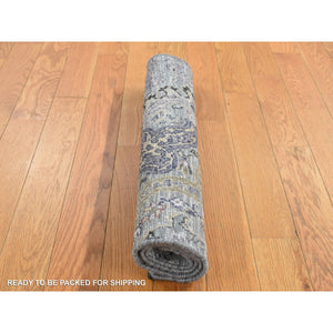 2'x3'1" Goose Gray, The Maharaja, Pure Silk With Textured Wool, Hand Knotted, Oriental Rug FWR526692