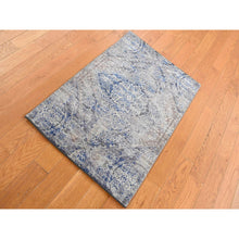 Load image into Gallery viewer, 2&#39;x3&#39; Air Force Blue, Erased Rossets, Silk With Textured Wool, Hand Knotted, Sample Mat Oriental Rug FWR526704