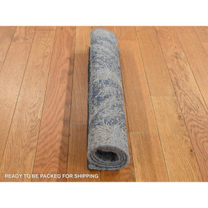 2'x3' Air Force Blue, Erased Rossets, Silk With Textured Wool, Hand Knotted, Sample Mat Oriental Rug FWR526704