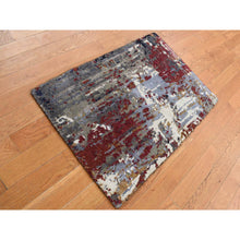 Load image into Gallery viewer, 2&#39;x3&#39; Cloud Gray, Abstract Design, Wool And Silk, Hand Knotted, Sample Mat Oriental Rug FWR526722