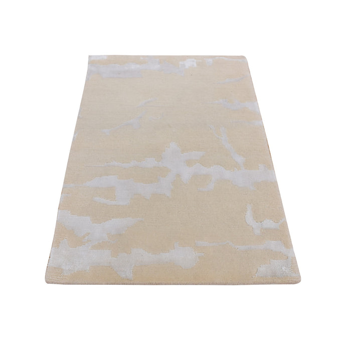 2'x3' Beige, Floral Nepali Weave Design, Hand Knotted, Modern, Wool and Silk, Clearance, Sample Oriental Rug FWR526758