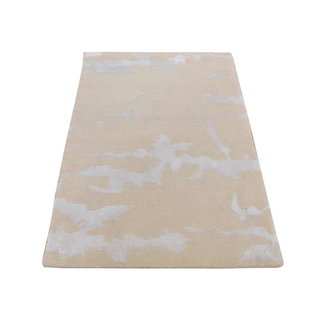 2'x3' Beige, Floral Nepali Weave Design, Hand Knotted, Modern, Wool and Silk, Clearance, Sample Oriental Rug FWR526758