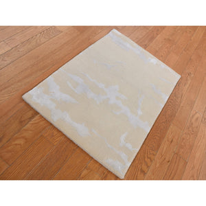 2'x3' Beige, Floral Nepali Weave Design, Hand Knotted, Modern, Wool and Silk, Clearance, Sample Oriental Rug FWR526758