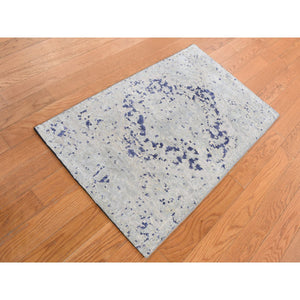 2'x3'1" Gainsboro Gray, Diminishing Cypress Tree with Medallion Design, Silk with Textured Wool, Hand Knotted, Sample Oriental Rug FWR526764