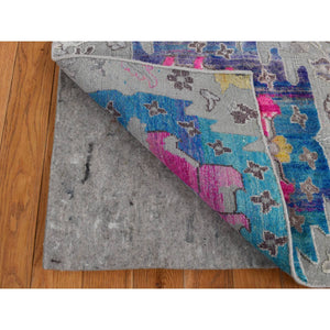 2'x3'2" Gainsboro Gray, Colorful Oushak Design, Sari Silk with Textured Wool, Hand Knotted, Sample Mat Oriental Rug FWR526794
