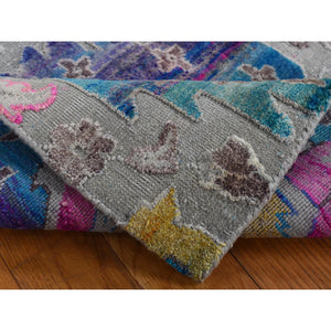 2'x3'2" Gainsboro Gray, Colorful Oushak Design, Sari Silk with Textured Wool, Hand Knotted, Sample Mat Oriental Rug FWR526794