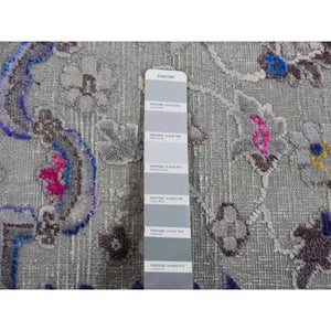 2'x3'2" Gainsboro Gray, Colorful Oushak Design, Sari Silk with Textured Wool, Hand Knotted, Sample Mat Oriental Rug FWR526794