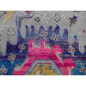 2'x3'2" Gainsboro Gray, Colorful Oushak Design, Sari Silk with Textured Wool, Hand Knotted, Sample Mat Oriental Rug FWR526794