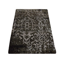 Load image into Gallery viewer, 2&#39;x2&#39;9&quot; Rifle Green, Modern Abstract Design, Wool and Silk, Hand Knotted, Sample Mat Oriental Rug FWR526800