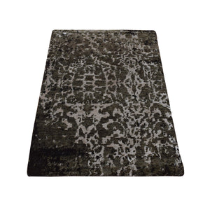 2'x2'9" Rifle Green, Modern Abstract Design, Wool and Silk, Hand Knotted, Sample Mat Oriental Rug FWR526800