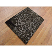 Load image into Gallery viewer, 2&#39;x2&#39;9&quot; Rifle Green, Modern Abstract Design, Wool and Silk, Hand Knotted, Sample Mat Oriental Rug FWR526800