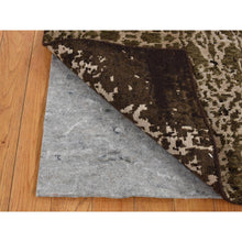 Load image into Gallery viewer, 2&#39;x2&#39;9&quot; Rifle Green, Modern Abstract Design, Wool and Silk, Hand Knotted, Sample Mat Oriental Rug FWR526800