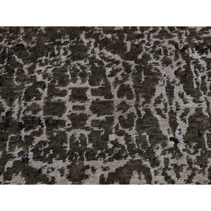 2'x2'9" Rifle Green, Modern Abstract Design, Wool and Silk, Hand Knotted, Sample Mat Oriental Rug FWR526800