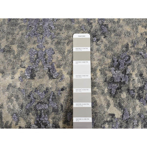 2'x3' Lavender Gray, Abstract Design, Wool and Silk, Hand Knotted, Sample Mat Oriental Rug FWR526812