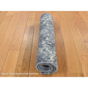 2'x3' Lavender Gray, Abstract Design, Wool and Silk, Hand Knotted, Sample Mat Oriental Rug FWR526812