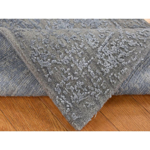 2'x2'10" Battleship Gray, Tone on Tone, Wool and Silk, Abstract Design, Hand Loomed, Sample Oriental Rug FWR526824