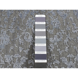 2'x2'10" Battleship Gray, Tone on Tone, Wool and Silk, Abstract Design, Hand Loomed, Sample Oriental Rug FWR526824
