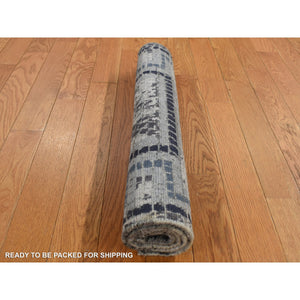 2'3"x3'2" Cloud Gray, Silken, Roman Mosaic Design, Hand Knotted, Sample Oriental Rug FWR526830