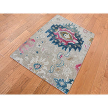 Load image into Gallery viewer, 2&#39;x3&#39; Agreeable Gray, Hand Knotted, Colorful Oushak Design, Sari Silk With Textured Wool, Sample Mat Oriental Rug FWR526842