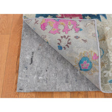 Load image into Gallery viewer, 2&#39;x3&#39; Agreeable Gray, Hand Knotted, Colorful Oushak Design, Sari Silk with Textured Wool, Sample Mat Oriental Rug FWR526842