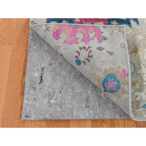 2'x3' Agreeable Gray, Hand Knotted, Colorful Oushak Design, Sari Silk with Textured Wool, Sample Mat Oriental Rug FWR526842