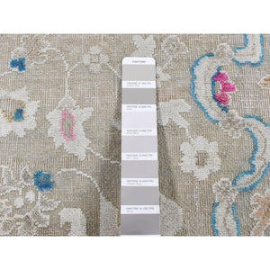 2'x3' Agreeable Gray, Hand Knotted, Colorful Oushak Design, Sari Silk with Textured Wool, Sample Mat Oriental Rug FWR526842