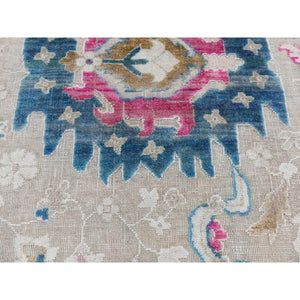 2'x3' Agreeable Gray, Hand Knotted, Colorful Oushak Design, Sari Silk with Textured Wool, Sample Mat Oriental Rug FWR526842