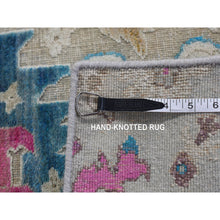 Load image into Gallery viewer, 2&#39;x3&#39; Agreeable Gray, Hand Knotted, Colorful Oushak Design, Sari Silk with Textured Wool, Sample Mat Oriental Rug FWR526842