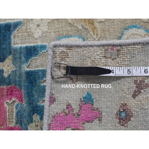 2'x3' Agreeable Gray, Hand Knotted, Colorful Oushak Design, Sari Silk with Textured Wool, Sample Mat Oriental Rug FWR526842