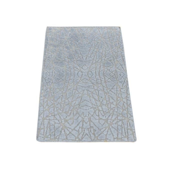 2'x3' Gainsboro Gray, Flat Pile with Raised Silk, Hand Knotted, Tone on Tone Design, Sample Oriental Rug FWR526848