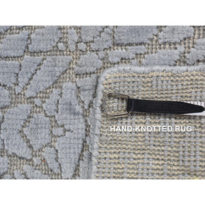 2'x3' Gainsboro Gray, Flat Pile with Raised Silk, Hand Knotted, Tone on Tone Design, Sample Oriental Rug FWR526848