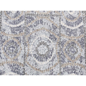 2'2"x3' Ash Gray, Silken, Roman Mosaic Design, Hand Knotted, Sample Mat Oriental Rug FWR526866