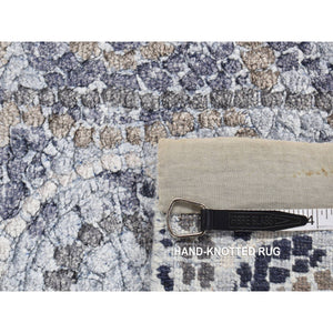 2'2"x3' Ash Gray, Silken, Roman Mosaic Design, Hand Knotted, Sample Mat Oriental Rug FWR526866
