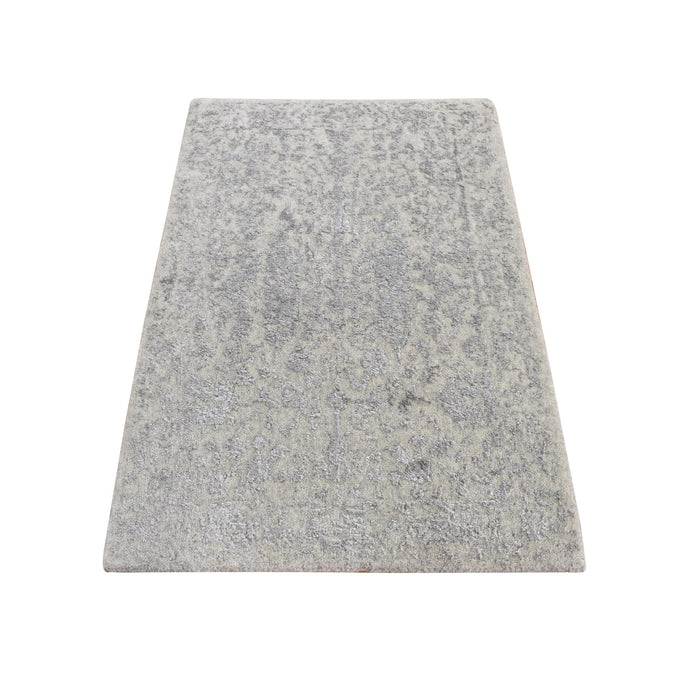 2'x3' Cloud Gray, Wool and Silk, Jacquard Hand Loomed, Sample Mat Oriental Rug FWR526872