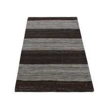 Load image into Gallery viewer, 2&#39;x3&#39; Taupe Brown, Natural Wool, Hand Woven, Undyed Flat Weave Kilim, Wide Stripe Design, Sample Oriental Rug FWR526884