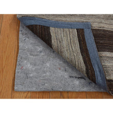 Load image into Gallery viewer, 2&#39;x3&#39; Taupe Brown, Natural Wool, Hand Woven, Undyed Flat Weave Kilim, Wide Stripe Design, Sample Oriental Rug FWR526884