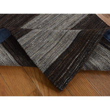 Load image into Gallery viewer, 2&#39;x3&#39; Taupe Brown, Natural Wool, Hand Woven, Undyed Flat Weave Kilim, Wide Stripe Design, Sample Oriental Rug FWR526884