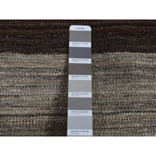 Load image into Gallery viewer, 2&#39;x3&#39; Taupe Brown, Natural Wool, Hand Woven, Undyed Flat Weave Kilim, Wide Stripe Design, Sample Oriental Rug FWR526884