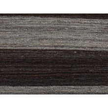 Load image into Gallery viewer, 2&#39;x3&#39; Taupe Brown, Natural Wool, Hand Woven, Undyed Flat Weave Kilim, Wide Stripe Design, Sample Oriental Rug FWR526884